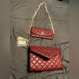 NWT Badgley Mischka set crossbody bag in wallet color burgundy